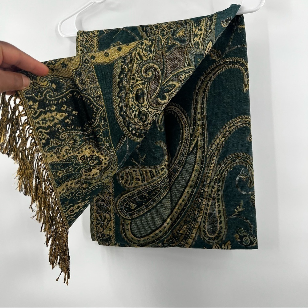 Pashmina and silk scarf gold blue hues - Picture 4 of 9
